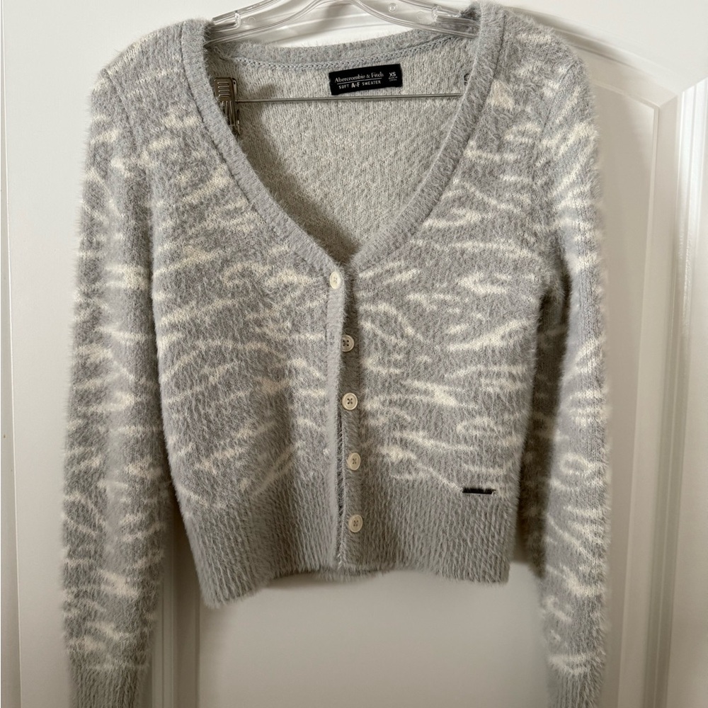 Abercrombie & Fitch Gray and Cream Zibra Cardigan